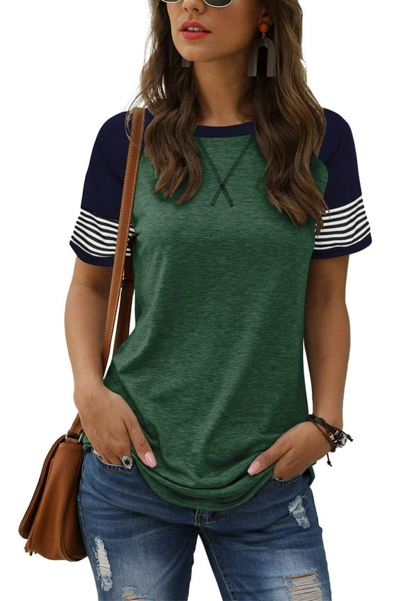 Women T Shirts Stripe Short Sleeve Comfy Tops for Women Loose Fit Summer Tshirts Chic Green Tee 2024