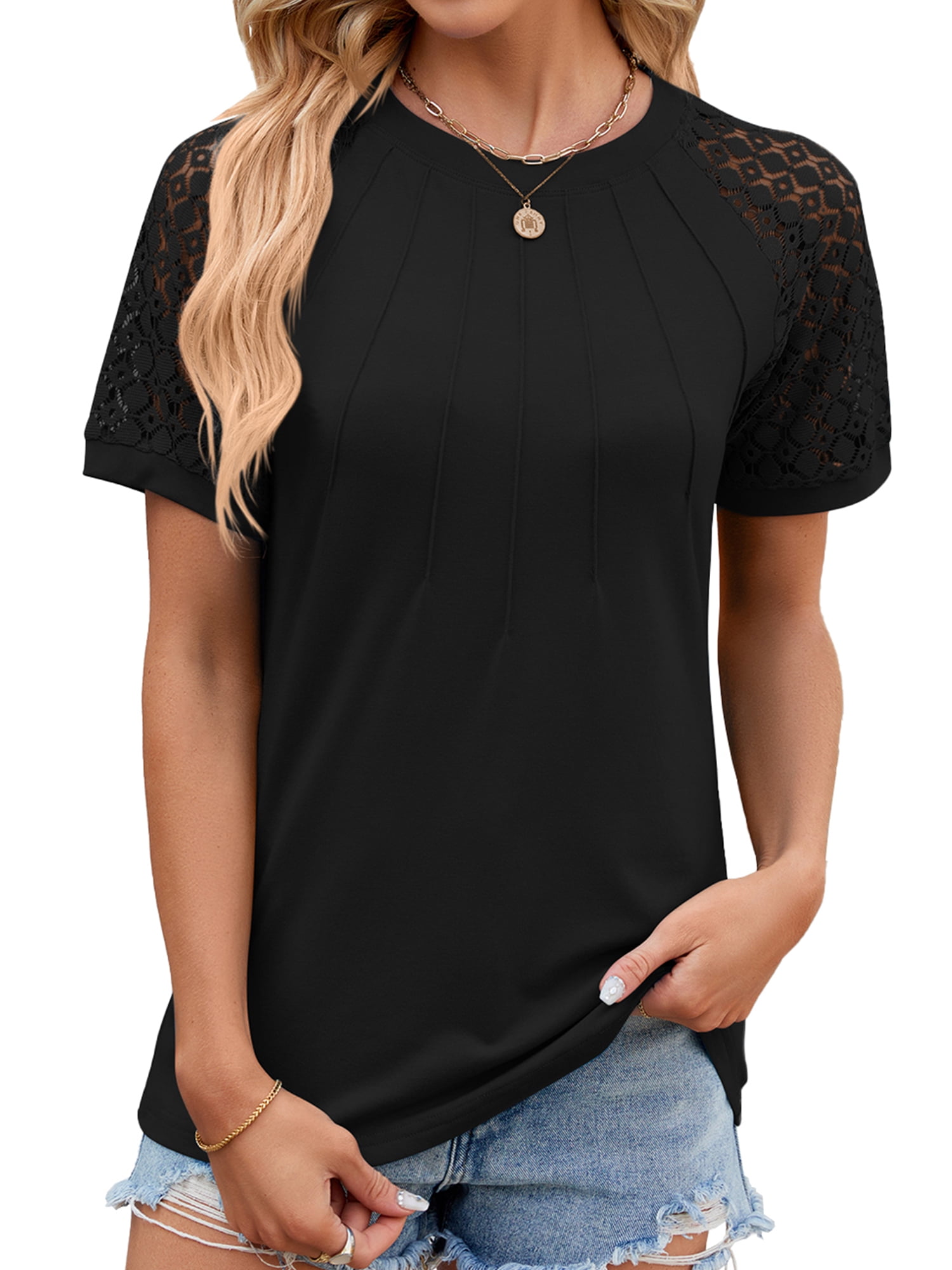 TEMOFON Women T Shirts Summer Crew Neck Tops Casual Short Sleeve ...