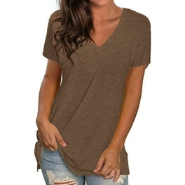 ONLYSHE Women's Short Sleeve V-Neck Tunic Tops - Flowy Blouse With Pleated Detail In Polyester-Spandex