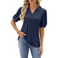 thumbnail image 1 of TEMOFON Women T Shirts Summer V Neck Tops Fashion Short Puff Sleeve Navyblue Blouses for Women Size M, 1 of 6