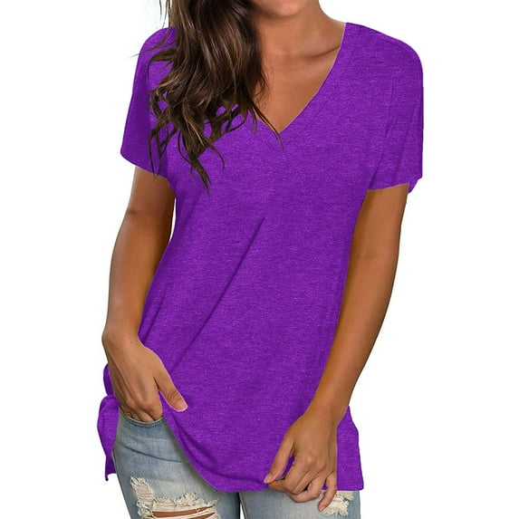 TEMOFON Women T-Shirts Summer V Neck Tops Short Sleeve Tunic Tops Comfy Tee Casual Loose Shirts