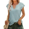 thumbnail image 1 of TEMOFON Women T-shirts Summer Short Sleeve Tops Casual Ruffle Sleeve Tunic Tops Trendy V Neck Tops Loose Ladies Shirts Blouses Blue XL, 1 of 7