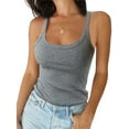 thumbnail image 1 of TEMOFON Summer Womens Tank Tops U Neck Ribbed Knit Slim Casual Sleeveless Shirts for Women Based Undershirt Solid Color Gray Size S, 1 of 3