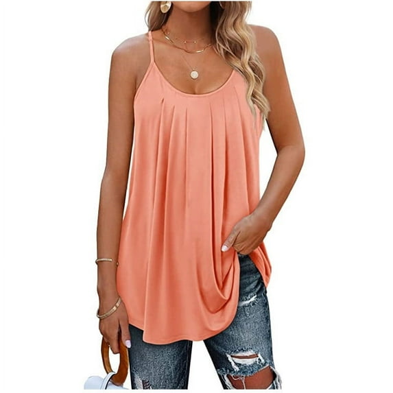 TEMOFON Women Tank Top Casual Summer Tops 2024 Fashion Spaghetti Strap Sleeveless V Neck Shirts