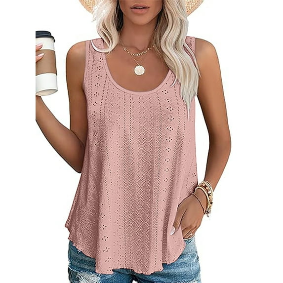 TEMOFON Women Tank Tops Fashion Crewneck Sleeveless Shirts Summer Casual Loose T Shirt for Women Dusypink Size M