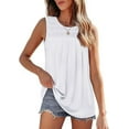 thumbnail image 1 of TEMOFON Womens Tank Tops Summer Pleated Crew Neck Sleeveless Tops for Women Ruched Loose Basic T Shirts Solid Color White Size L, 1 of 4