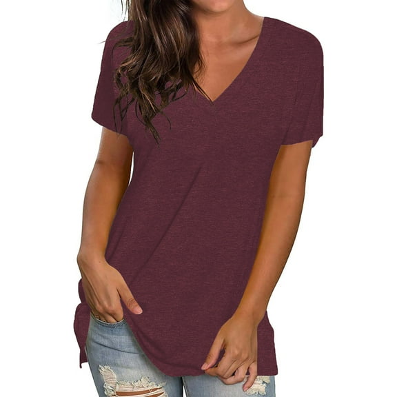 TEMOFON Women Tops Casual Summer T-Shirts V Neck Short Sleeve Tunic Tops Casual Loose Shirts for Women
