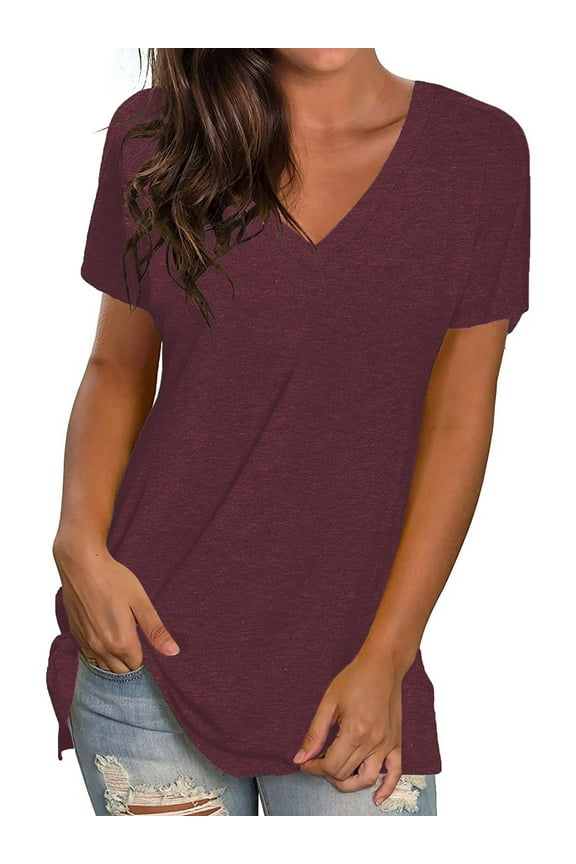 Women Tops Casual Summer T-Shirts V Neck Short Sleeve Tunic Tops Casual Loose Shirts for Women