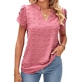 thumbnail image 1 of TEMOFON Womens V Neck Blouse Dressy Casual Short Sleeve Ruffle Summer Work Tops, 1 of 7