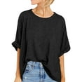 thumbnail image 1 of TEMOFON Women Tops Loose T-Shirt Summer Casual Short Sleeve Shirts Baggy Crew Neck Tee Solid Color Black Basic Tops Plus Size M, 1 of 5