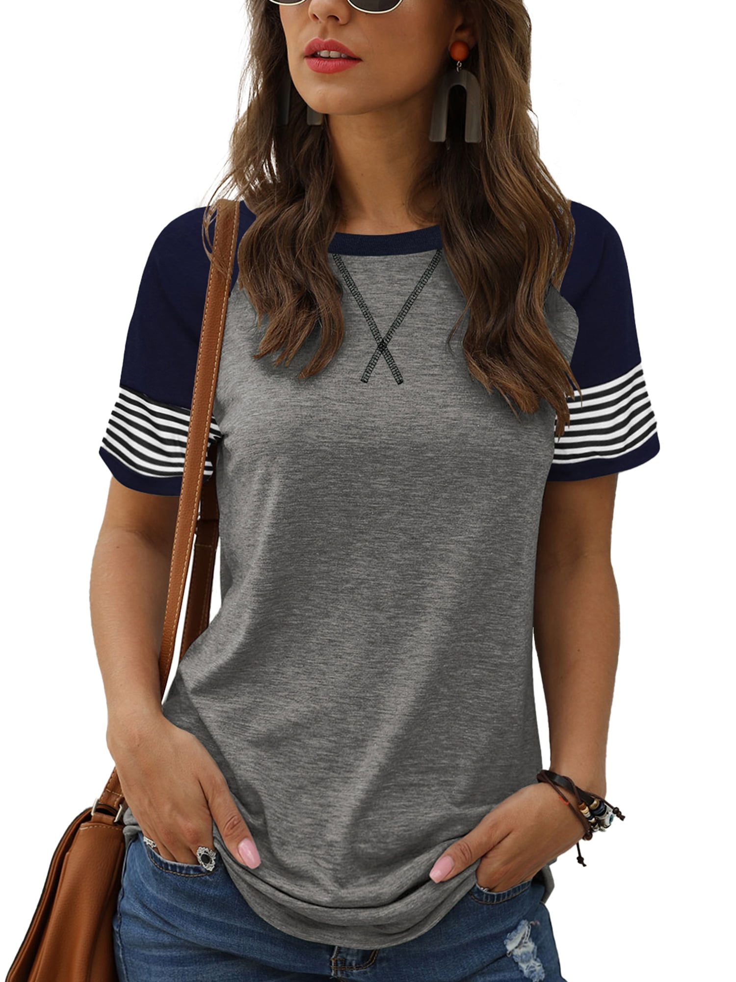 Huukeay Women's V-Neck Tops 2-Pack - Short Sleeve, Loose Fit, Rayon Spandex Blend, Casual & Work Blouses - View #11