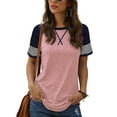 thumbnail image 1 of TEMOFON Women Tops Short Sleeve Summer Shirt for Women Baseball Tunic Top Casual Knit T Shirts Striped Light Pink Cute Tees, 1 of 7