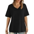 thumbnail image 1 of TEMOFON Women Tops Short Sleeve Tunic Tops Summer V Neck T Shirt Solid Black Tee Casual Loose Shirts for Women Size L, 1 of 5