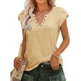 thumbnail image 1 of TEMOFON Women Tops Summer T-Shirts Short Sleeve Casual V Neck Tops Dressy Ruffle Sleeve Tunic Tops Cute Loose Ladies Blouses, 1 of 7