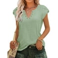 thumbnail image 1 of TEMOFON Women Tops Summer T-Shirts Short Sleeve Casual V Neck Tops Dressy Ruffle Sleeve Tunic Tops Cute Loose Ladies Blouses, 1 of 7