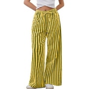 TEMOFON Women gingham Pants Casual Wide Leg Drawstring Striped Lounge Pants Comfy Loose Fit Trousers with Pocket