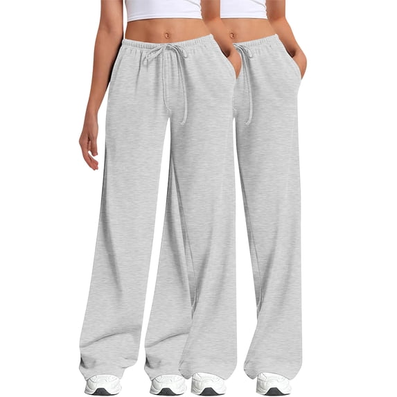 TEMOFON Women's 2-Pack Straight Leg Low rise Sweat Pants Wide Leg Sweatpants Drawstring Elastic Low Waist Pants with Pockets