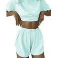 thumbnail image 1 of TEMOFON Women's 2 Piece Striped Lounge Set, Summer Casual Comfy Short Sleeve Top & Matching Shorts Loungewear Set, 1 of 9