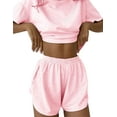 thumbnail image 1 of TEMOFON Women's 2 Piece Striped Lounge Set, Summer Casual Comfy Short Sleeve Top & Matching Shorts Loungewear Set, 1 of 9
