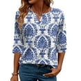 thumbnail image 1 of TEMOFON Women's Boho Print 3/4 Sleeve Tops V Neck Tunic Blouses Dressy Casual Shirts Summer Lightweight Floral Paisley Pattern Tee, 1 of 7