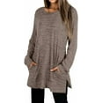thumbnail image 1 of TEMOFON Women's Casual Long Sleeve Tunic Top with Pockets Loose Fit Soft Knit Pullover Sweater Coffee Color, 1 of 6