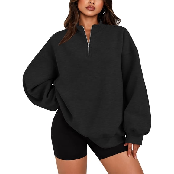 TEMOFON Women's Cozy Fleece Half Zip Sweatshirt Soft Long Sleeve Quarter Zip Mock Neck Pullover for Casual Workout and Lounge