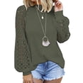 thumbnail image 1 of TEMOFON Women’s Fashion Fall Trendy Tops Lace Long Sleeve Loose Going Out Blouses T-Shirts Army Green Tees, 1 of 3