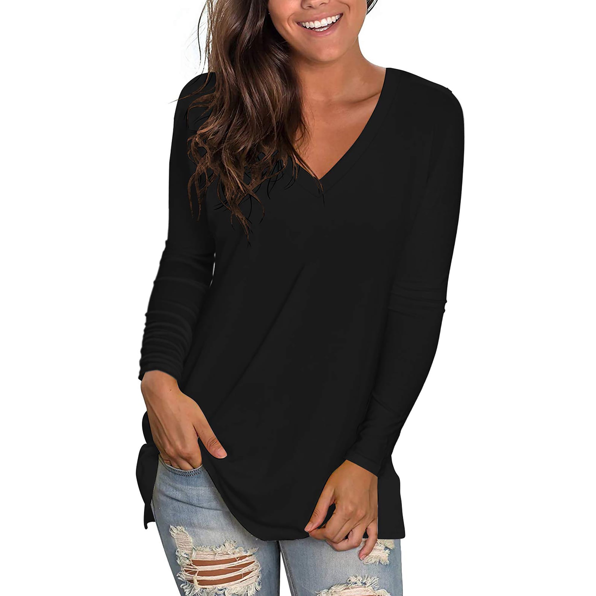 V Neck Long Black Blouse ASOS DESIGN V Neck Long Sleeve Top With