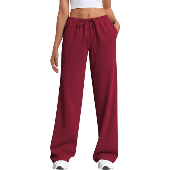 TEMOFON Women's Straight Leg Low rise Sweat Pants Wide Leg Sweatpants Drawstring Elastic Low Waist Pants with Pockets