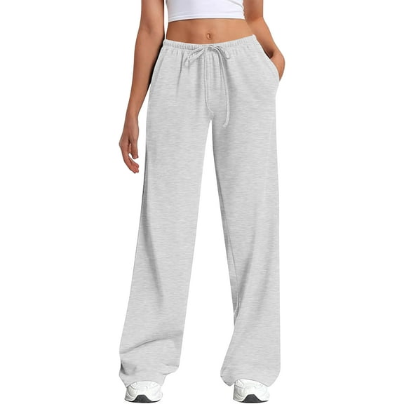 TEMOFON Women's Straight Leg Low rise Sweat Pants Wide Leg Sweatpants Drawstring Elastic Low Waist Pants with Pockets