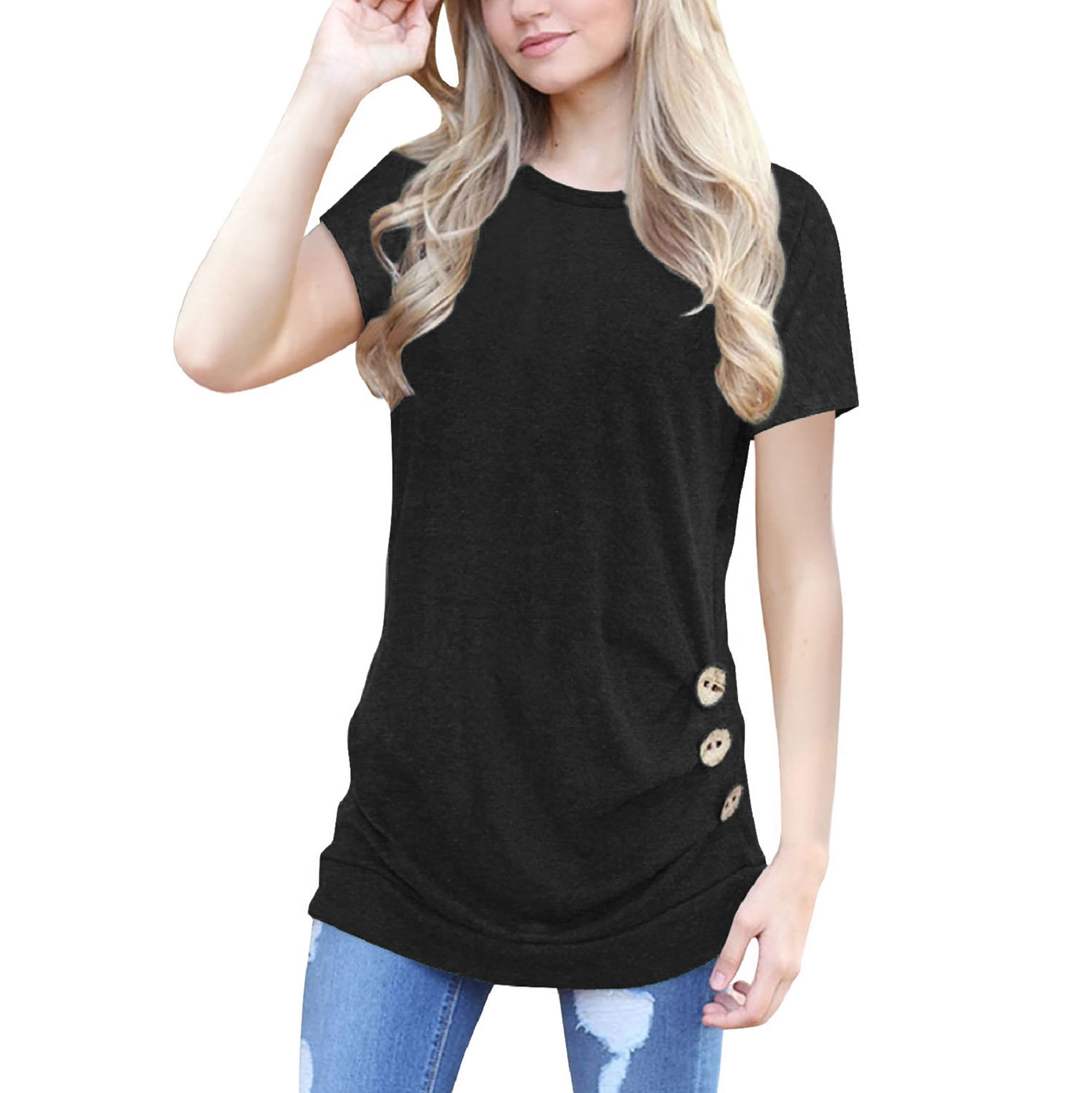 TEMOFON Women’s Tops Crew Neck Short Sleeve T-Shirt Summer Casual Loose ...
