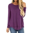 thumbnail image 1 of TEMOFON Women's Tops Long Sleeve Crewneck Tunic Top Casual Loose Fit Soft Blouse T-Shirts Purple Spring Fashion Tee, 1 of 6