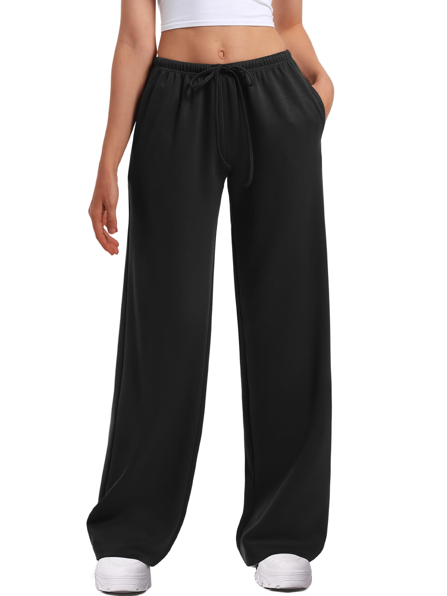 Walmart Coupons of Walmart Black Friday Deals 2025 - TEMOFON Women's Wide Leg Sweatpants Straight Leg Low rise Sweat Pants Drawstring Elastic Low Waist Pants with Pockets