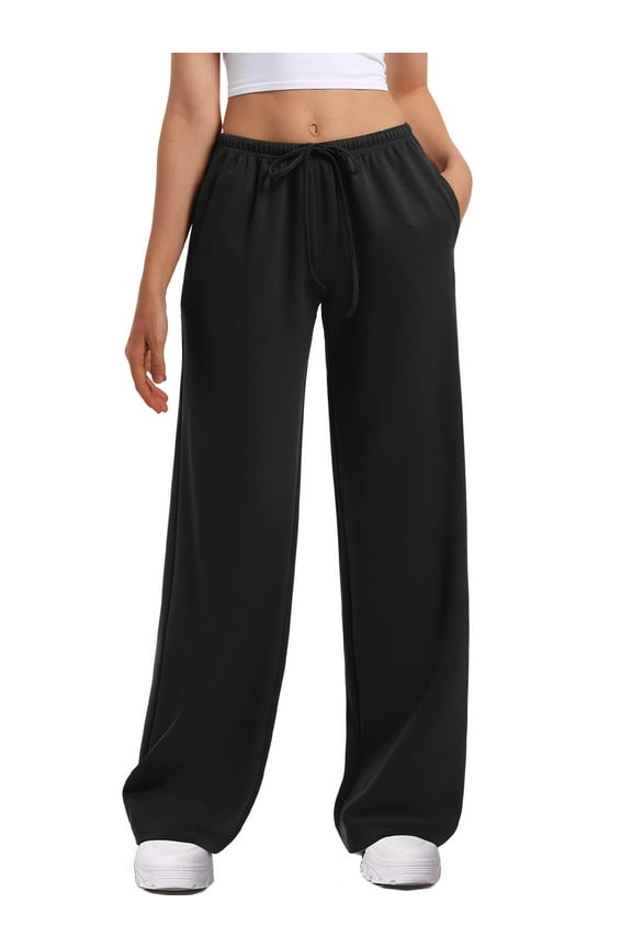Women's Wide Leg Sweatpants Straight Leg Low rise Sweat Pants Drawstring Elastic Low Waist Pants with Pockets