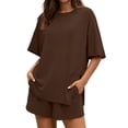 thumbnail image 1 of TEMOFON Womens 2 Piece Sets Summer Lounge Sets for Womens Oversized TShirts Drawstring Shorts Comfy Sets with Pockets M, 1 of 7