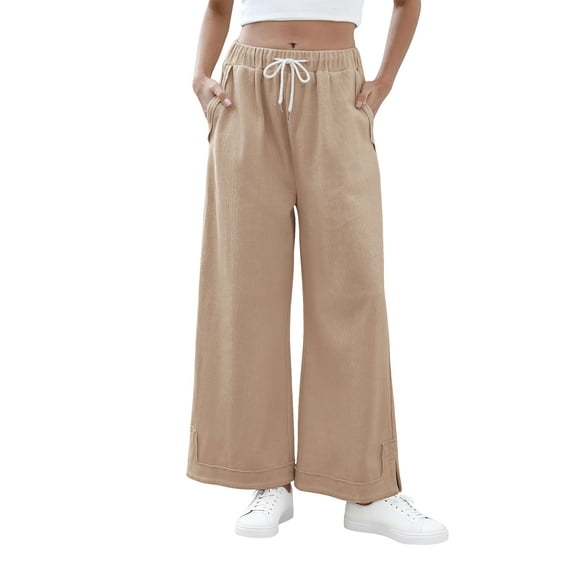TEMOFON Womens Baggy Wide Leg Palazzo Pants Fall Casual Loose Drawstring Elastic Waisted Lounge Trousers with Pockets
