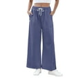 thumbnail image 1 of TEMOFON Womens Baggy Wide Leg Palazzo Pants Fall Casual Loose Drawstring Elastic Waisted Lounge Trousers with Pockets, 1 of 7
