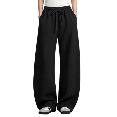 Womens Barrel Sweatpants Wide Leg Sweat Pants Elastic Waisted Trousers with Pockets Drawstring Workout Pants