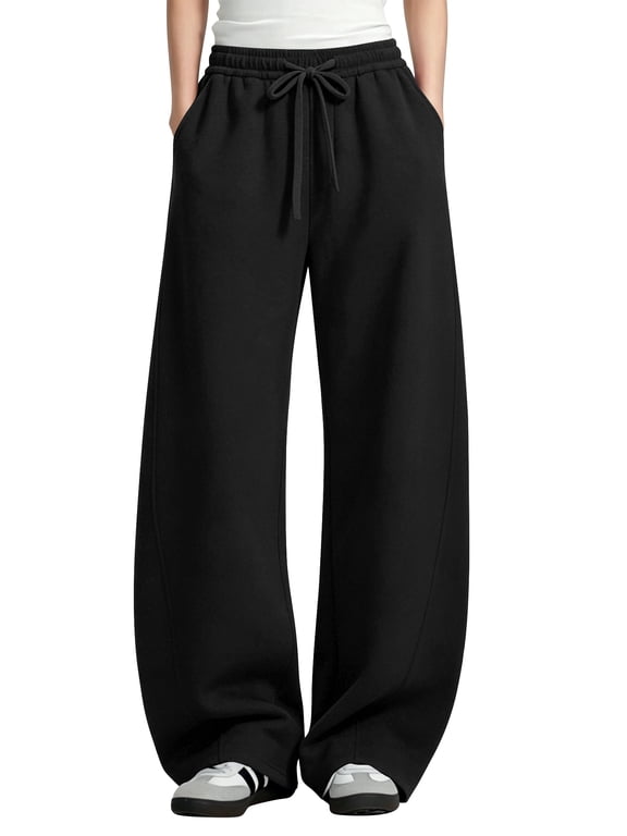 Womens Barrel Sweatpants Wide Leg Sweat Pants Elastic Waisted Trousers with Pockets Drawstring Workout Pants