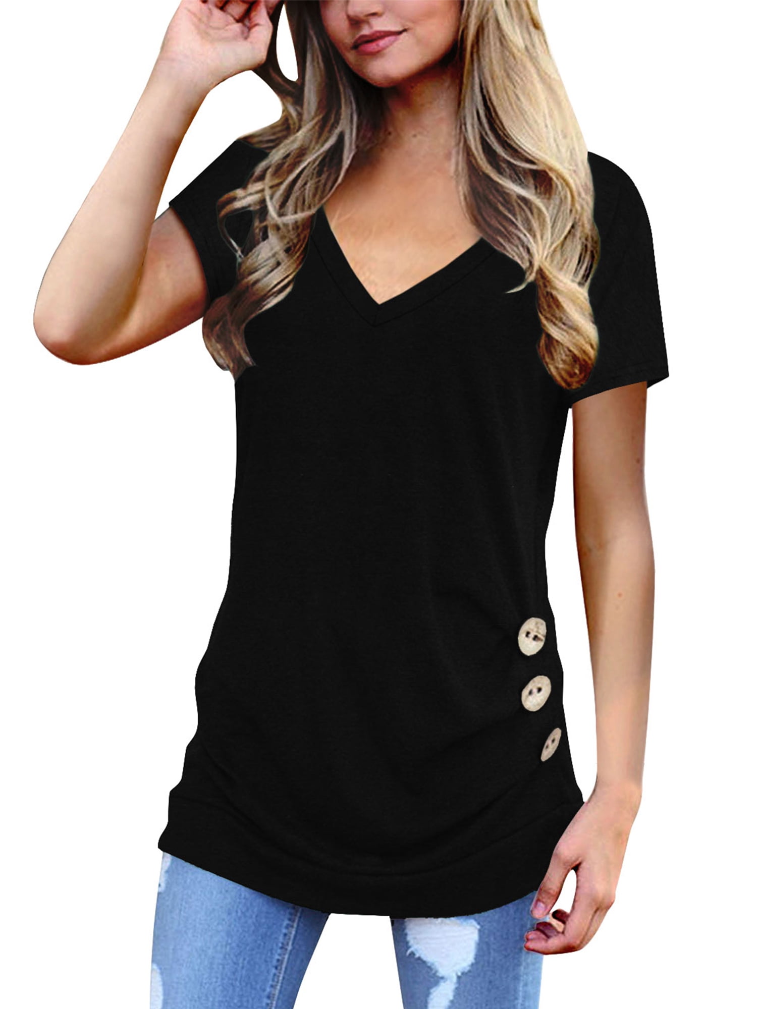 TEMOFON Women's V Neck Summer Tops, Short Sleeve Casual Tunic T-Shirt ...
