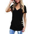 thumbnail image 1 of TEMOFON Womens Basic V Neck Tops Summer Short Sleeve Tshirts for Women Casual Solid Black Tee Dressy Fashion Tunic Tops, 1 of 6