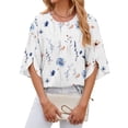 thumbnail image 1 of TEMOFON Womens Blouses Summer Casual Tops Dressy T Shirts Pleated Scoop Neck 3/4 Sleeve Office Work Chiffon Floral Shirts, 1 of 8