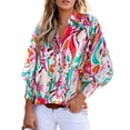 thumbnail image 1 of TEMOFON Womens Boho Floral Print Shirts Blouses Casual Puff Sleeve Drawstring Tunic Tops Dressy Paisley Long Sleeve Shirts for Women Fall Tops Lapel V Neck Clothing, 1 of 5