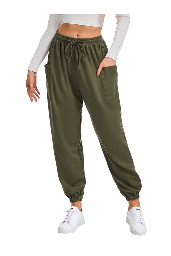Women's Cargo Sweatpants with Pockets High Waisted Jogging Pants Drawstring Athletic Joggers Fall Trousers