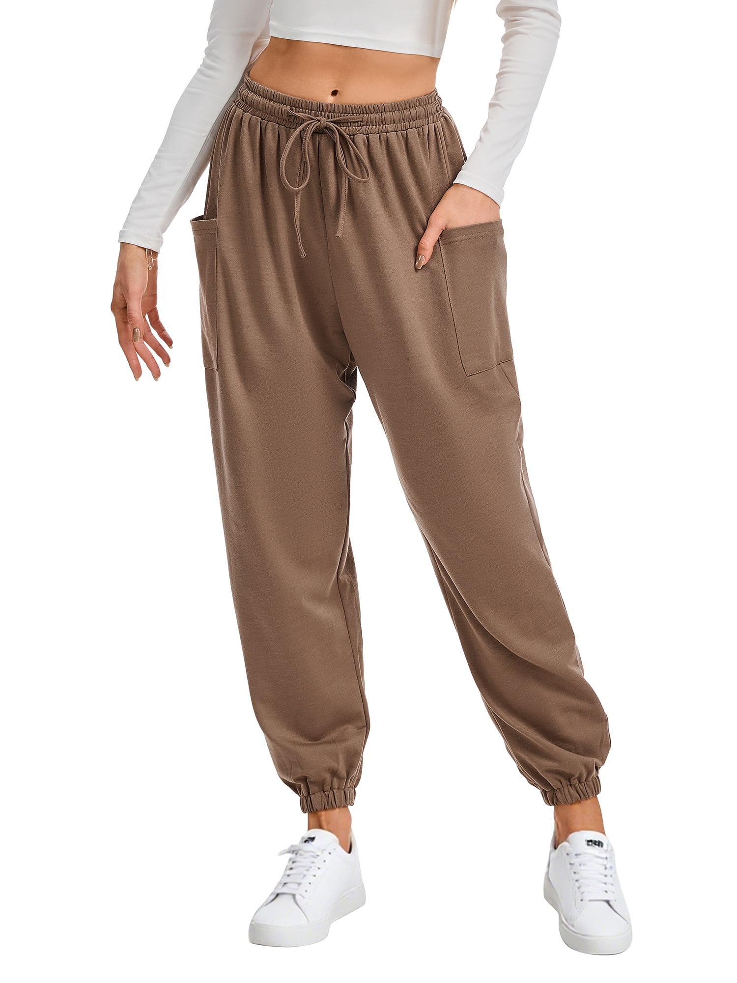 Women's Cargo Sweatpants with Pockets High Waisted Jogging Pants Drawstring Athletic Joggers Fall Trousers