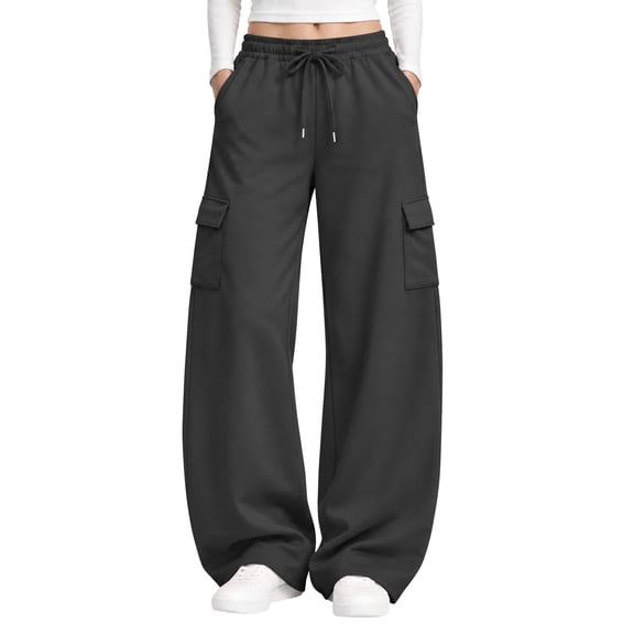 TEMOFON Womens Cargo Sweatpants Wide Leg Baggy Sweatpants Casual Drawstring Pants with Pockets Loose Lounge Pants