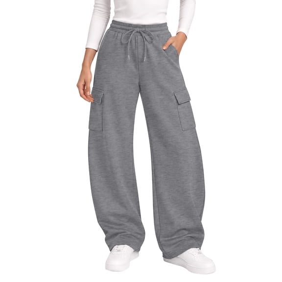 TEMOFON Womens Cargo Sweatpants Wide Leg Baggy Sweatpants Casual Drawstring Pants with Pockets Loose Lounge Pants