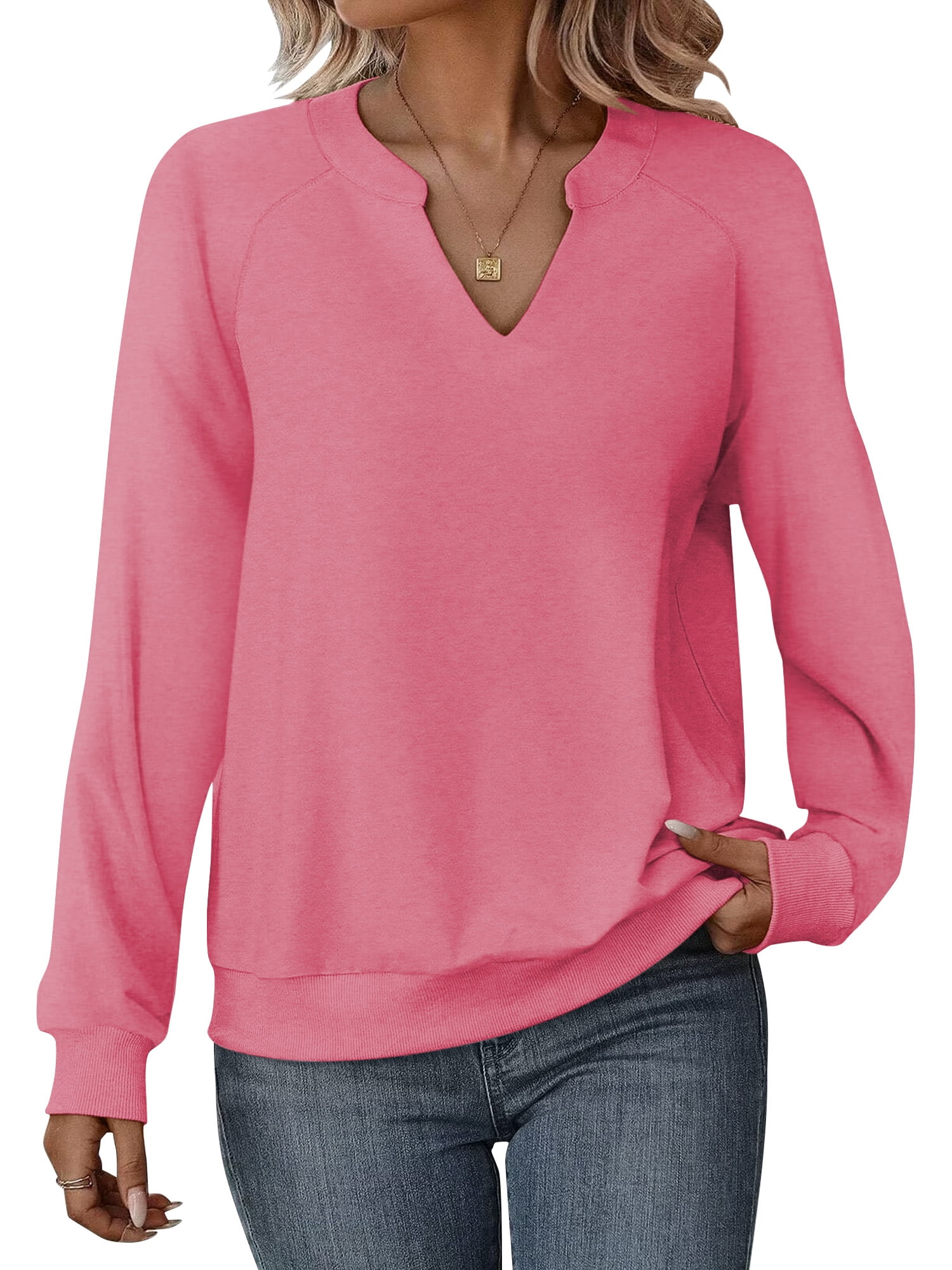 Womens Casual Long Sleeve V Neck Sweatshirts Cute Loose Fit Lightweight Pullover Tops for Womens Clothes Fall Shirts Tunic Tops Trendy Blouses