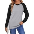 thumbnail image 1 of TEMOFON Womens Long Sleeve Shirts Casual Sweatshirts Crewneck Long Sleeve Fall Pullover Tops Color Block Waffle Sweatshirt XXL, 1 of 6