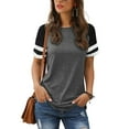 thumbnail image 1 of TEMOFON Womens Color Block T Shirts Contrast Short Sleeve Tops Summer Casual Loose Tunic Top Gray Tees, 1 of 6